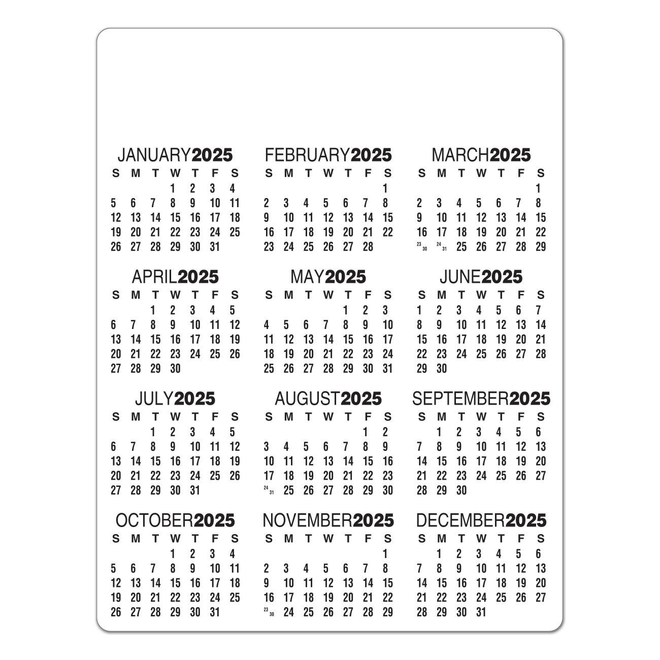 Laminated Card Calendar, 8.5 x 11 | ValueCalendars.com