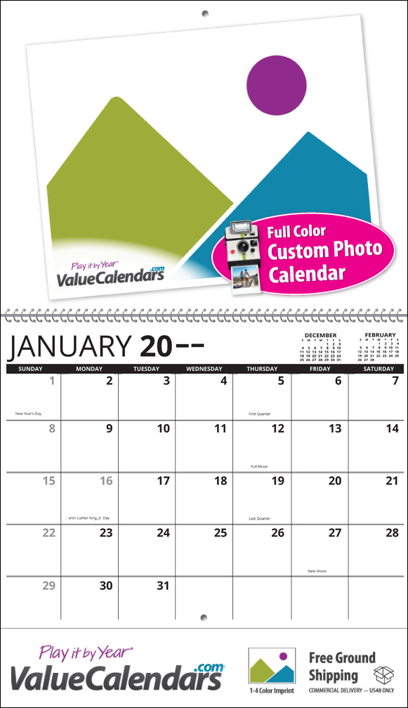 2017 Custom 12 Month Photo Calendar, Spiral 107/8"w x 16"h; 107/8"w