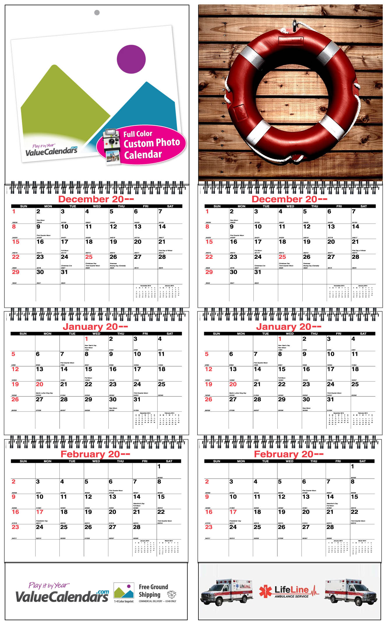 2017 Custom Small 3Month View Calendar with DropAd 6" x 203/4