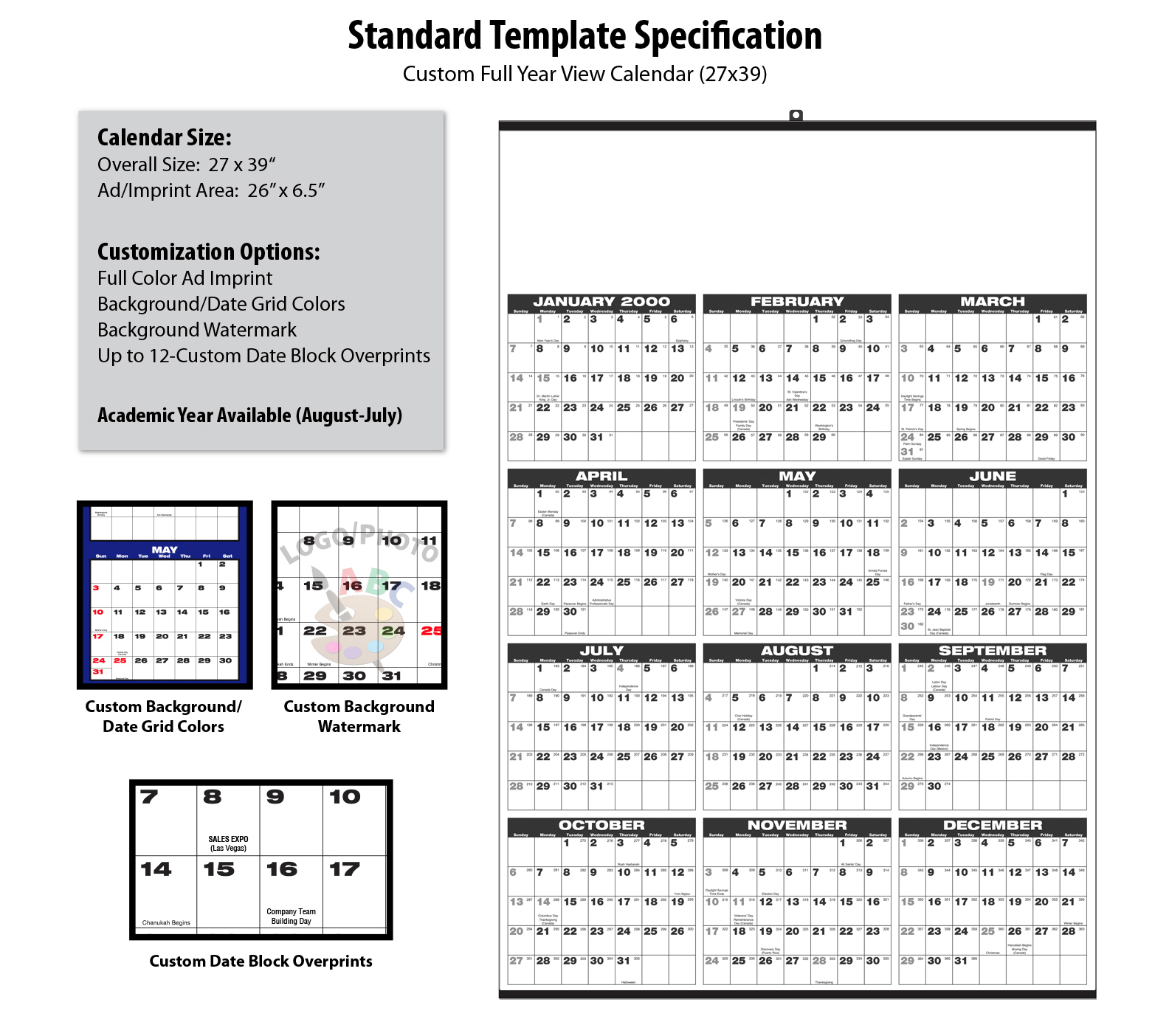 Custom Full Year View Calendar, Large (27x39)