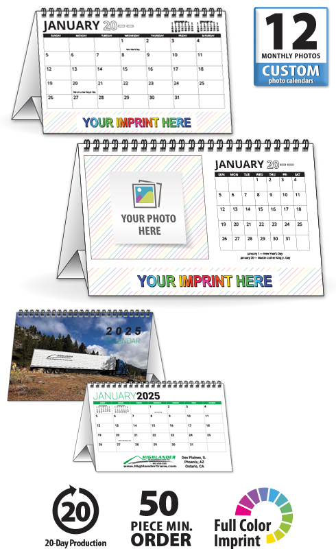 Custom Desk Tent Calendar (8.5x5.5, 12-Sheet) | ValueCalendars.com