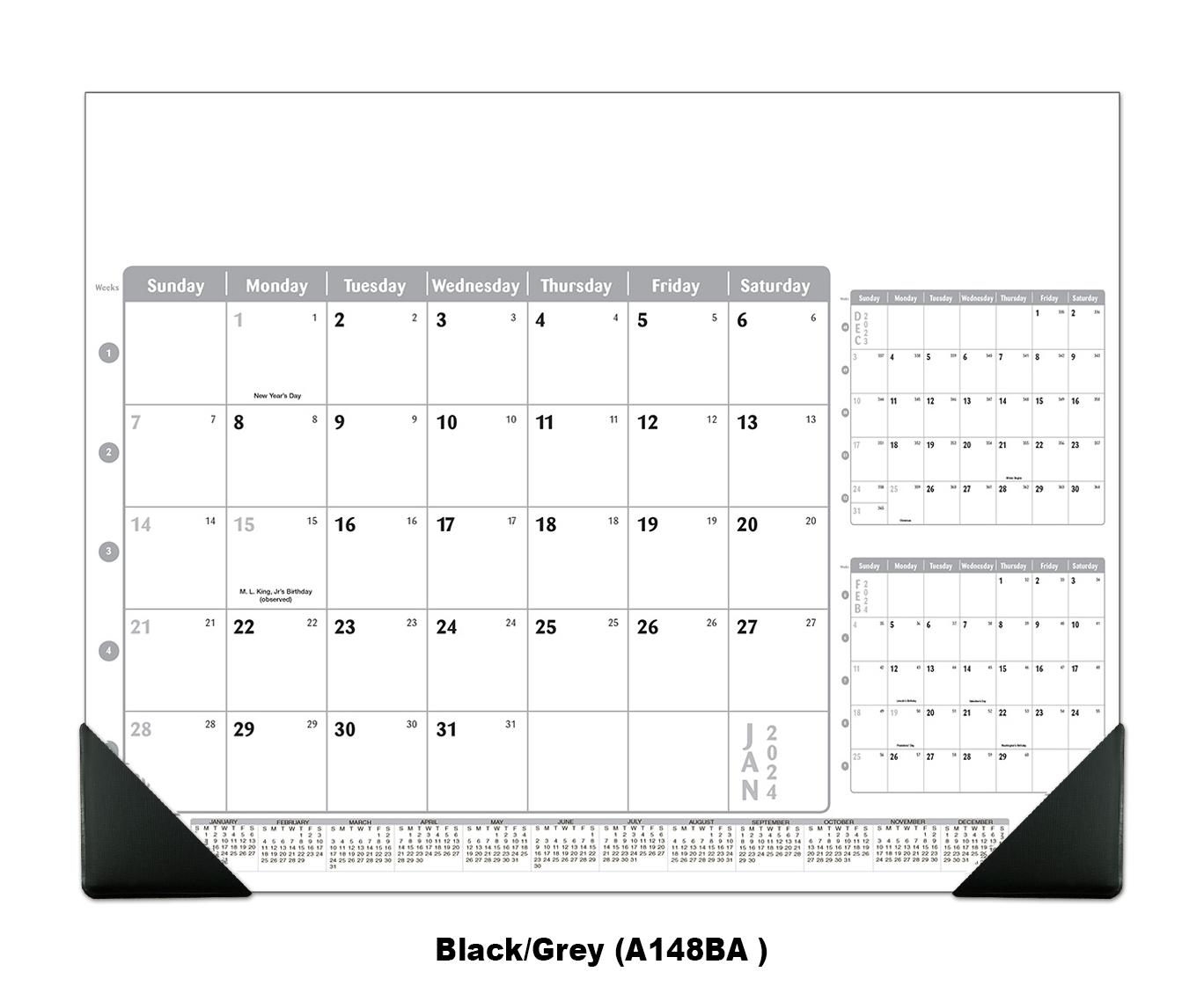 Jumbo Silver Fox Desk Pad Calendar, (3-Month View, Top Ad) w/Vinyl ...