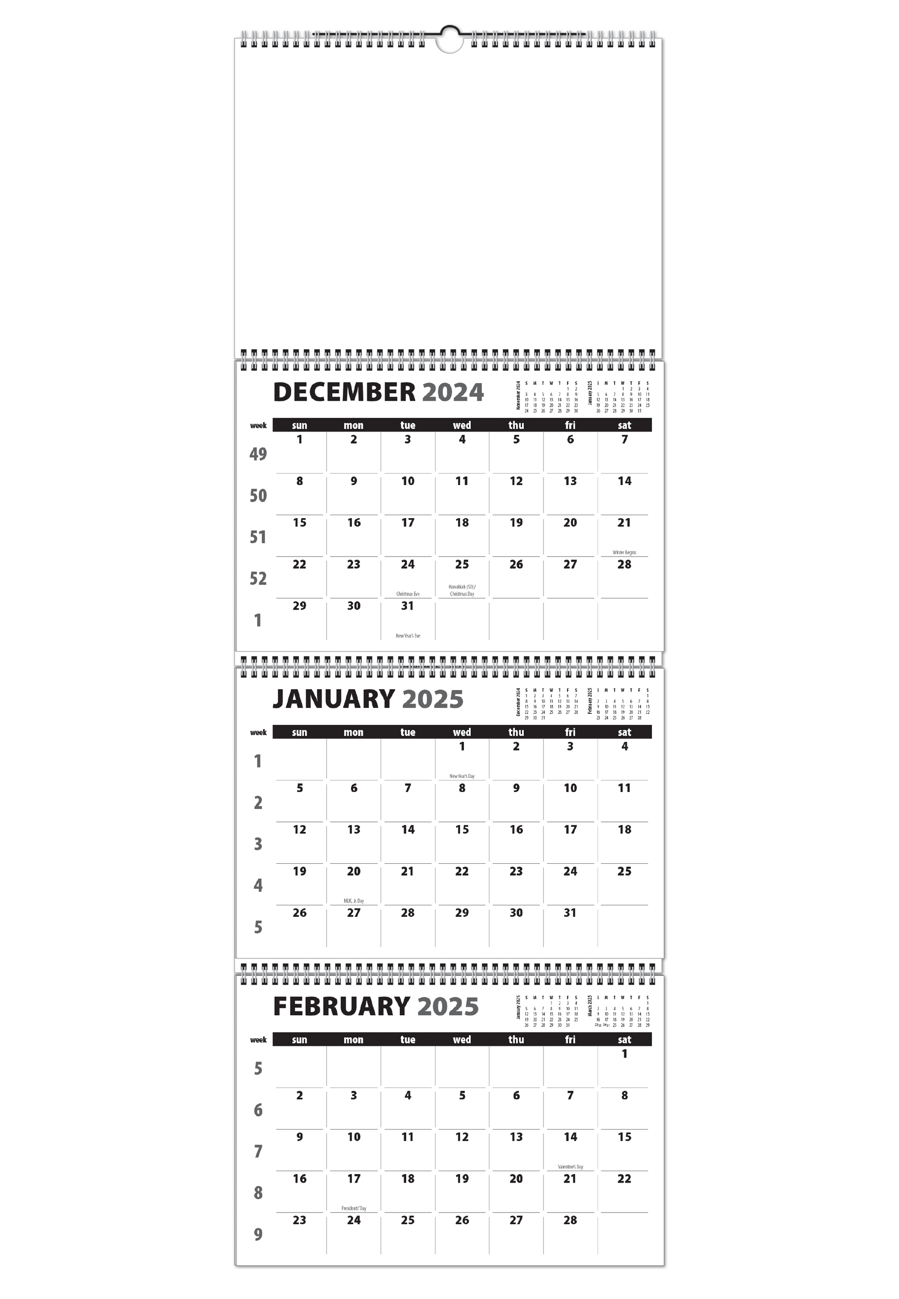 3Month/4Panel Jumbo Single Photo Wall Calendar