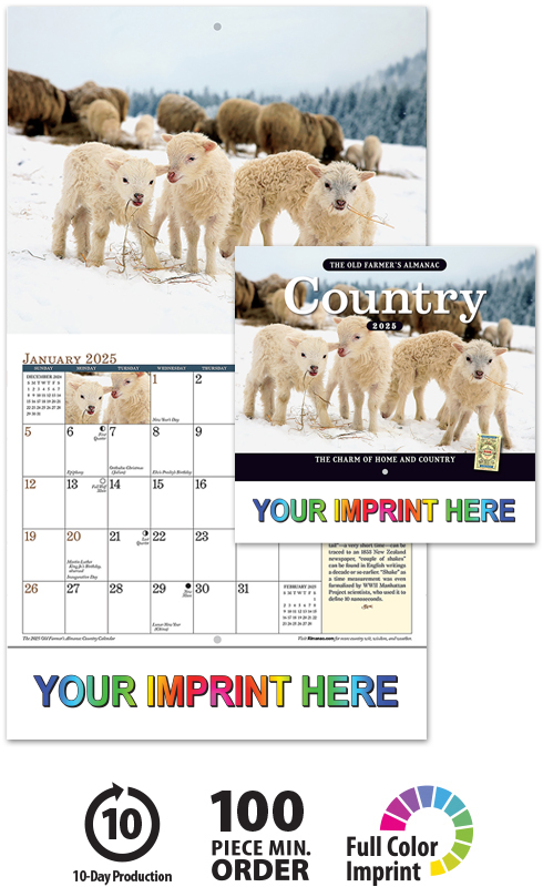 2025 Old Farmers Almanac - Country Calendar  10-1/2" x 18-1/4" Customized Staple Bound; Drop Ad 