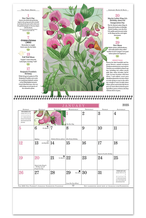 2025 Old Farmers Almanac Gardening (Spiral) Calendar 10 1/2 quot x 18 1