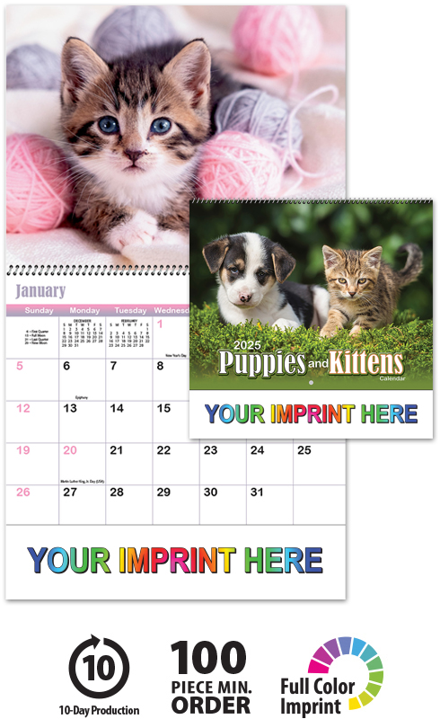 2025 Puppies & Kittens II (Spiral) Calendar | 10-1/2