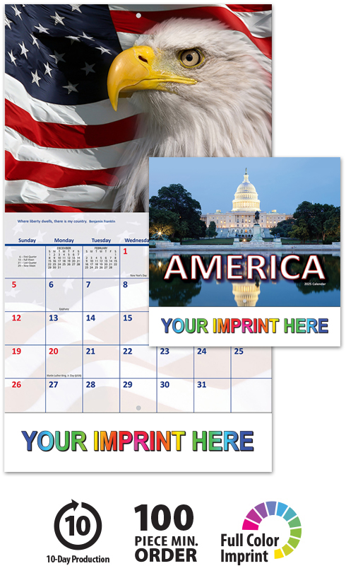2024 America! Calendar | 10-1/2" x 18-1/4" Customized Staple Bound