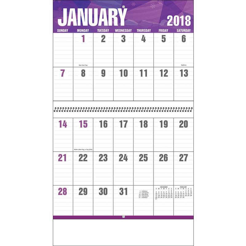 2018 Big Block Planner Spiral Calendar 101/2" x 181/4" Personalized