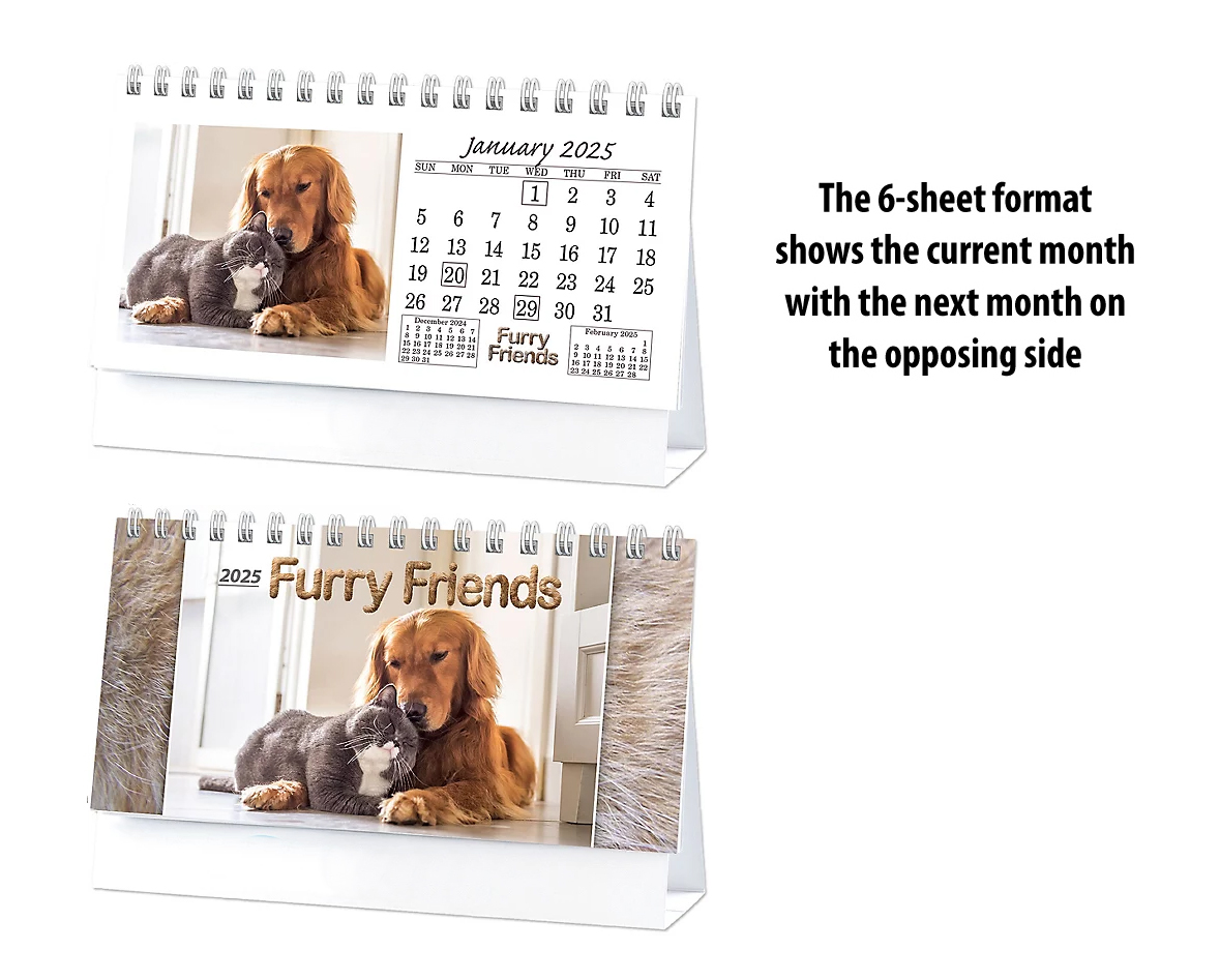 2025 Furry Friends (Desk) Calendar 61/4" x 4" Customized Tent Style