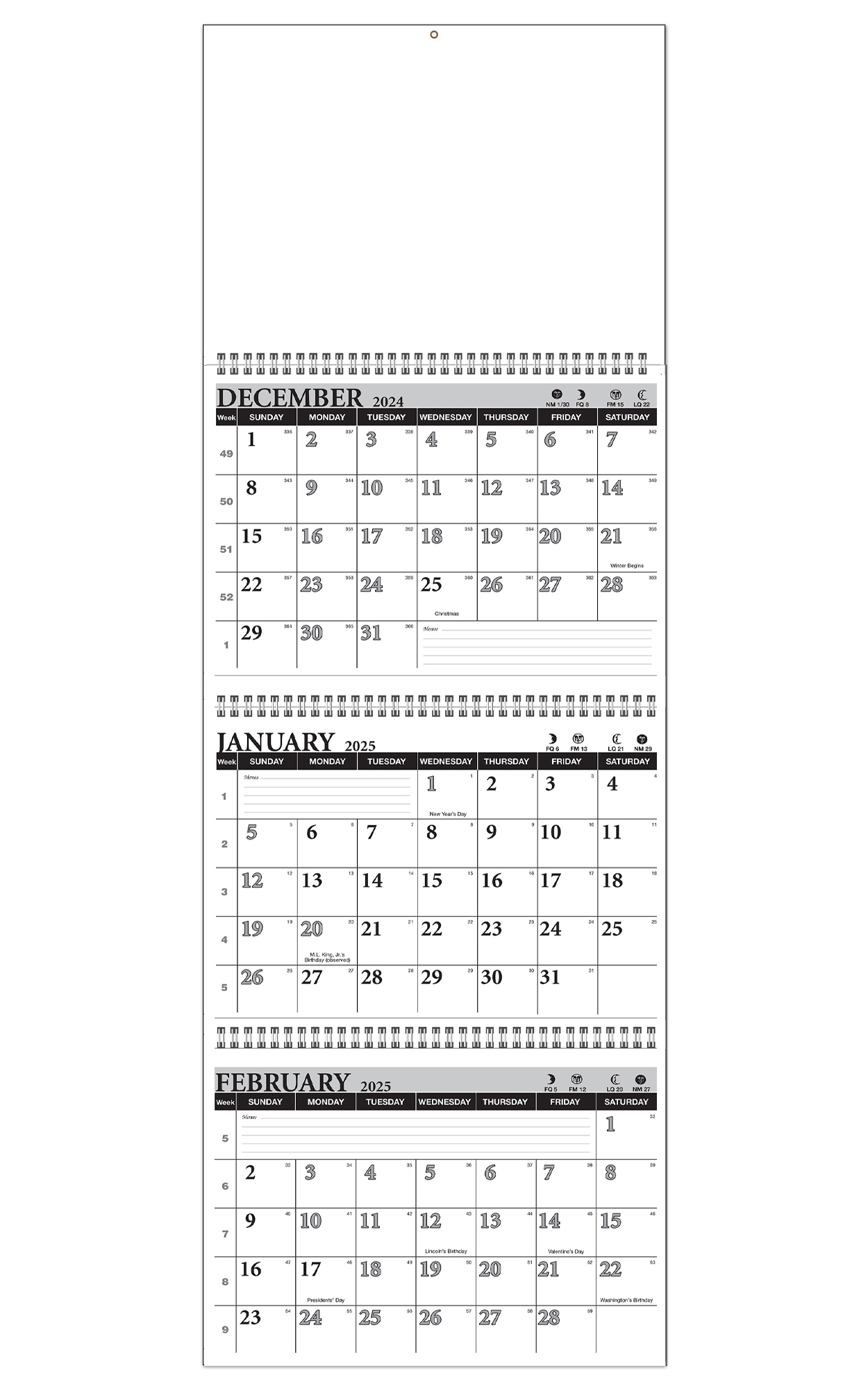 Three Month View / Four Panel Calendar, WireO Bound (11x32