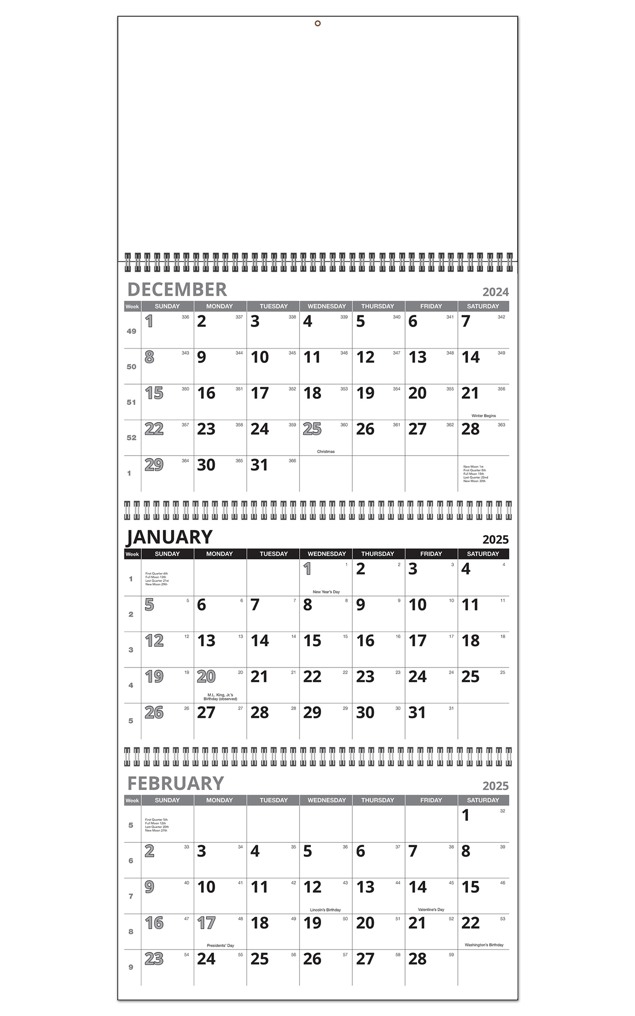 Three Month View / Four Panel Calendar, WireO Bound (13x321/2