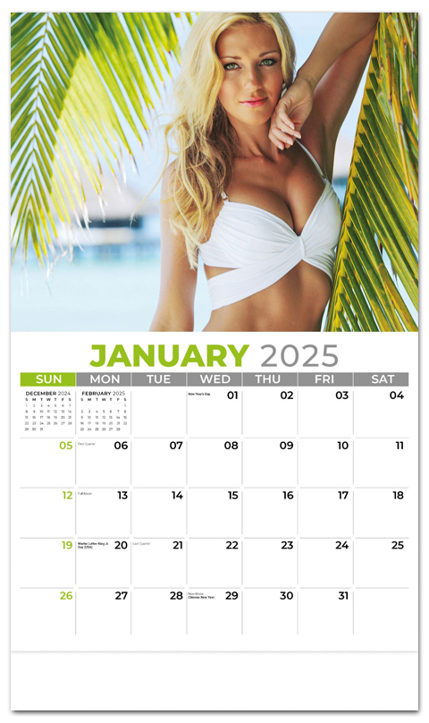 2025 Galleria Collection Swimsuit Models Calendar  10-5/8" x 18-1/2" Affordable Staple Bound 