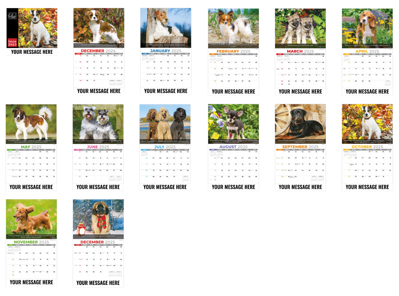 2024 Galleria Collection Dogs Calendar | 10-5/8" x 18-1/2" Promotional Dog Calendars | Cheap Dog