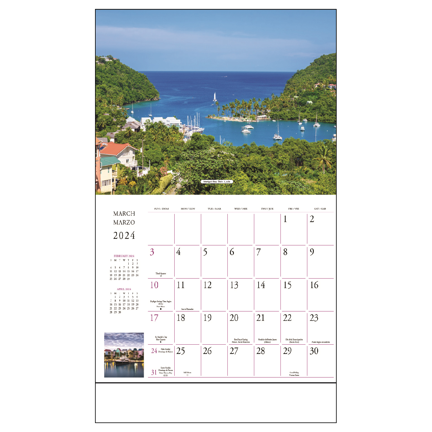 2024 Caribbean Scenic Calendar 107/8" x 181/2" Custom Staple Bound