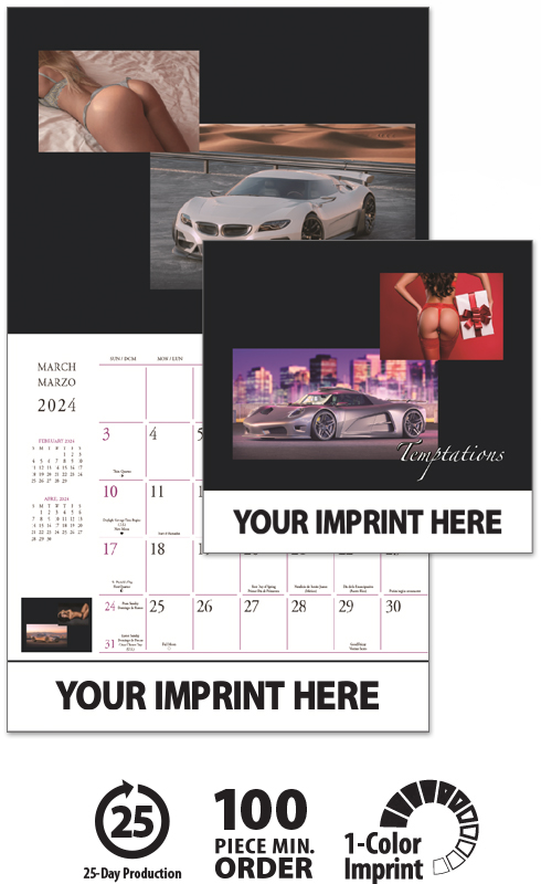 2024 Promotional Temptations Calendar | Custom Imprinted Swimsuit Model Automotive Car Calendars