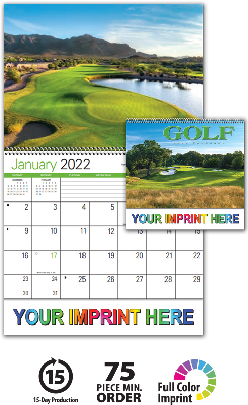 2022 Golf (Spiral) Wall Calendar | 10-7/8" X 18" Promotional Spiral ...