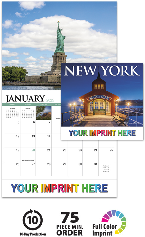 2025 New York Promotional Wall Calendar 10 7/8 quot x 18 quot Imprinted