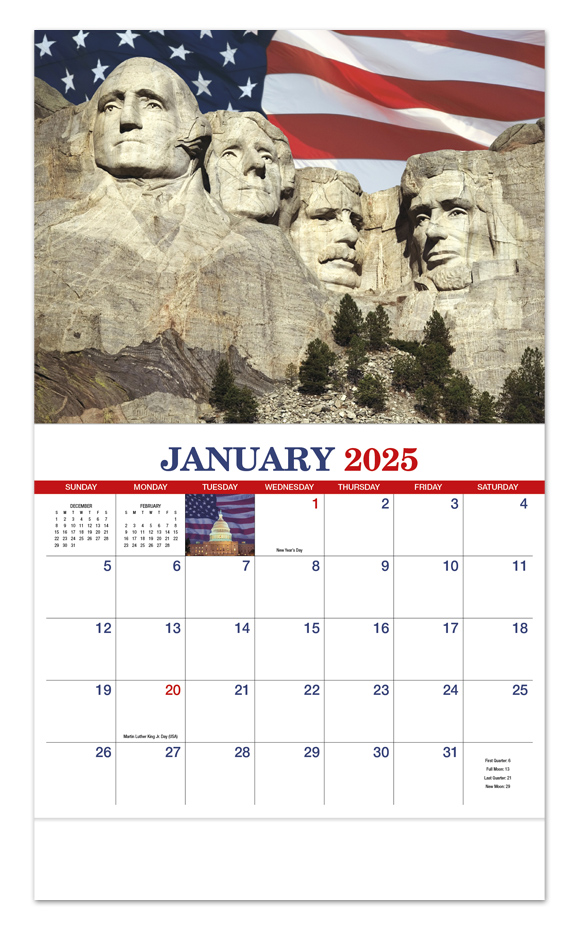 2025 Patriotic America Promotional Wall Calendar 107/8" x 18