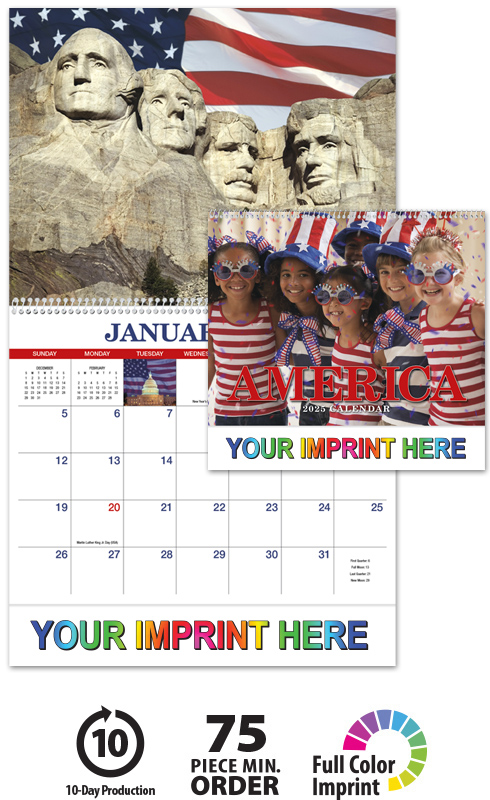 2024 Patriotic America (Spiral) Wall Calendar | 10-7/8" x 18" Custom