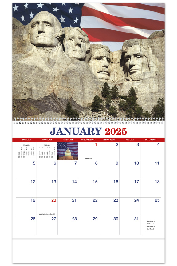 2025 Patriotic America (Spiral) Wall Calendar 107/8" x 18" Custom