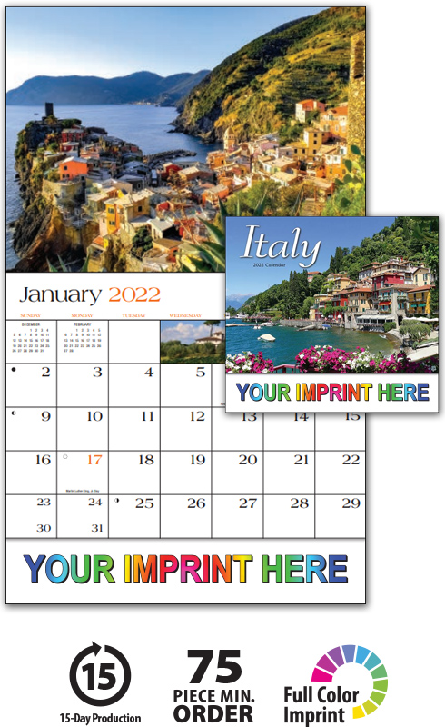 2022 Italy Promotional Wall Calendar | 10-7/8" x 18" Staple Bound; Drop