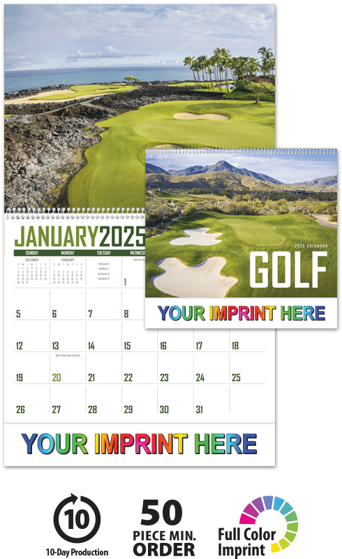 2024 Golf Calendar | 11" X 19" Imprinted Spiral Bound; Drop Ad Imprint