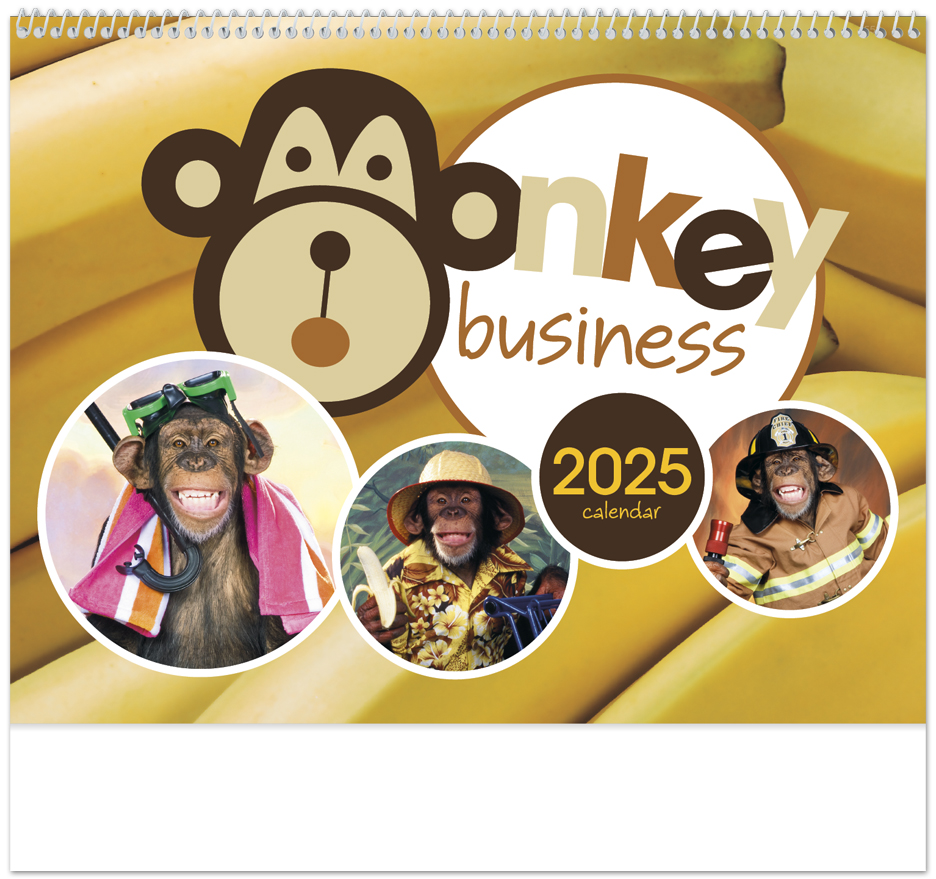 2024 Monkey Business Calendar 11" X 19" Imprinted Spiral Bound; Drop