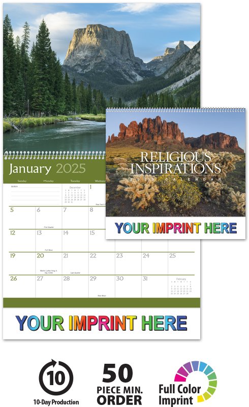 2025 Religious Inspirations Calendar  11" X 19" Imprinted Spiral Bound; Drop Ad Imprint Calendars