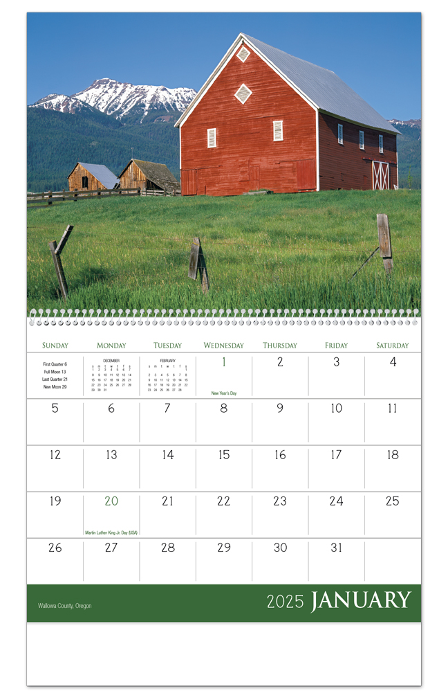 2024 Barns Calendar 11" X 19" Imprinted Spiral Bound; Drop Ad Imprint