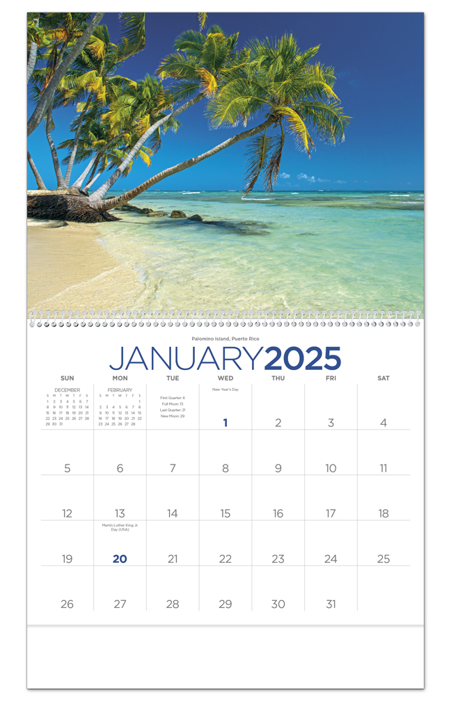 2024 Beaches Calendar | 11" X 19" Imprinted Spiral Bound; Drop Ad
