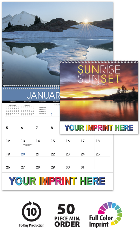 2025 Sunrise / Sunset Calendar 11 quot X 19 quot Imprinted Spiral Bound Drop