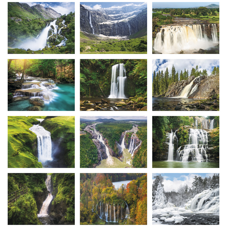 2025 Waterfalls Calendar 11" X 19" Imprinted Spiral Bound; Drop Ad