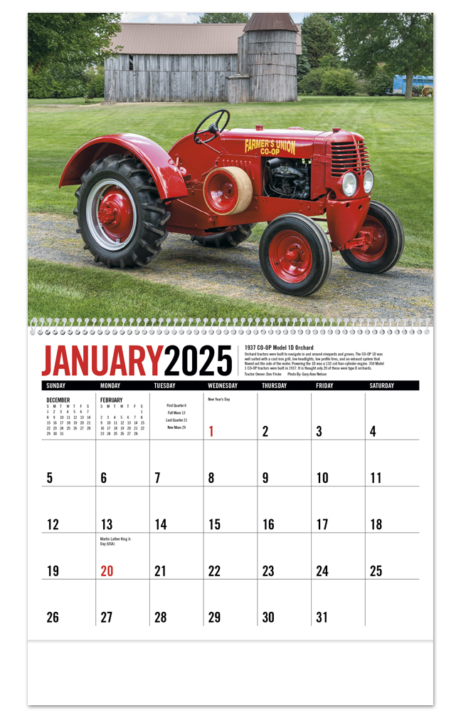 2024 Antique Tractors Calendar 11" X 19" Imprinted Spiral Bound; Drop
