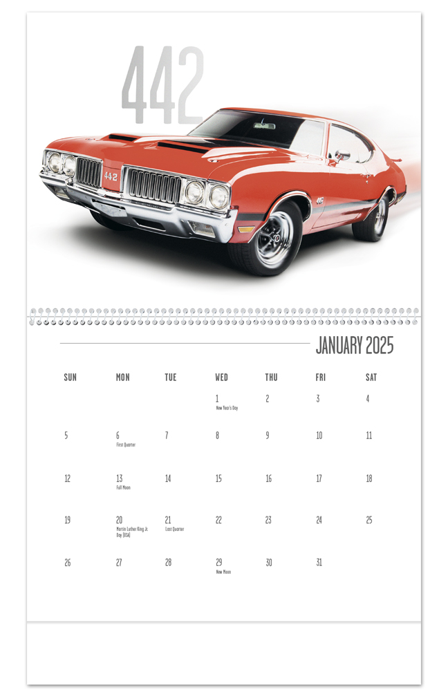 2024 Classic Muscle Cars Calendar 11" X 19" Imprinted Spiral Bound