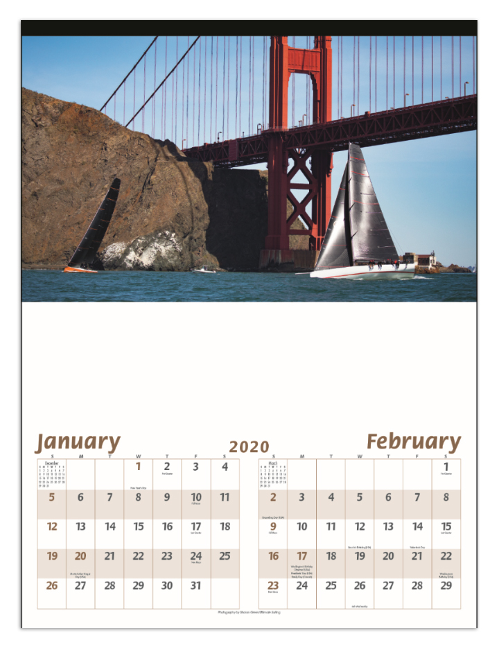 2019 Sailing Calendar 17 x 23 Imprinted 6 Sheet Large Hanger Calendars