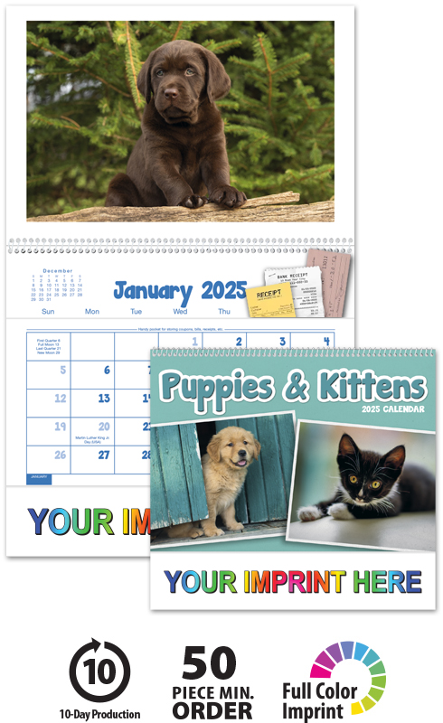 Puppies & Kittens Pocket Calendar | ValueCalendars.com