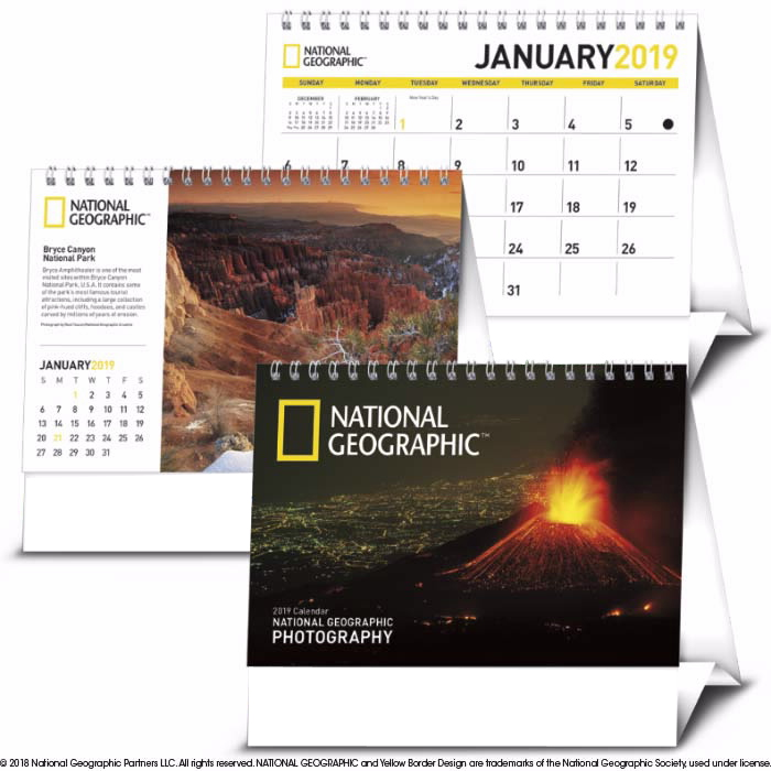 2019 National Geographic Photography Large Desk Calendar 71/2" x 61