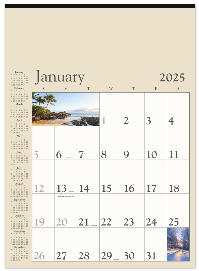 2025 Decorator Memo (Tan) Calendar 18" x 25" Imprinted Imprinted