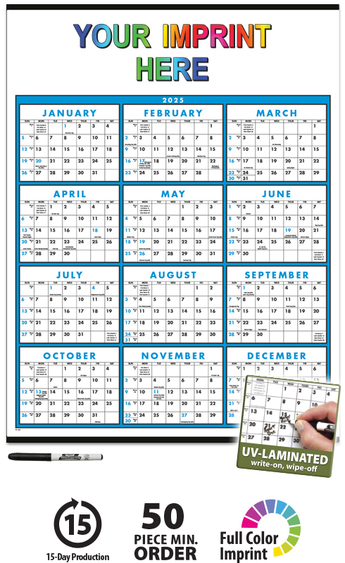 2025 Span-A-Year (Laminated) Calendar  22" x 29" Imprinted Full Year View Commercial Calendars