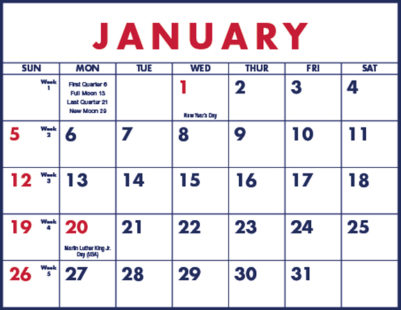 2025 Span-A-Year - Blue & Red Calendar | 22