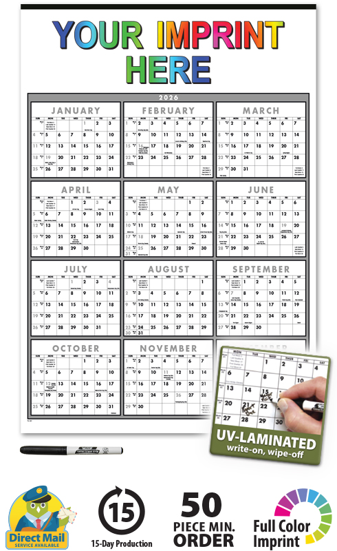 Span-A-Year (Laminated) Calendar, Black & White | ValueCalendars.com