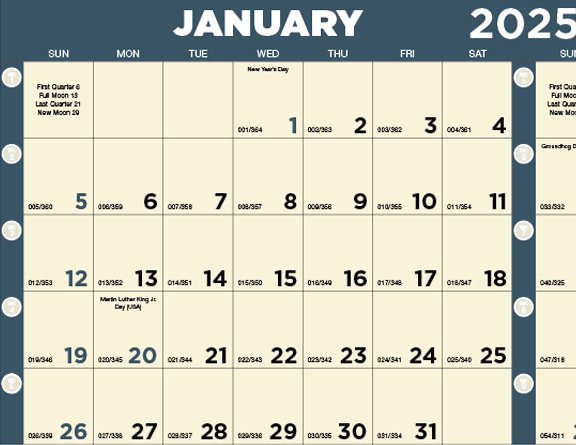 2025 Time Management Span-A-Year (Laminated) Calendar  27" x 38" Imprinted Full Year View 