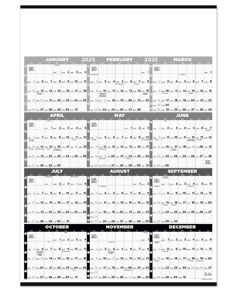 Time Management Span-A-Year (Non-Laminated) Calendar, Black & White ...