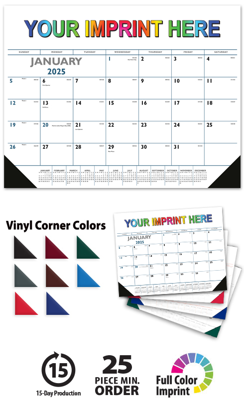 2025 Blue & Black Desk Pad Calendar  22" x 17" Deskpad Calendars
