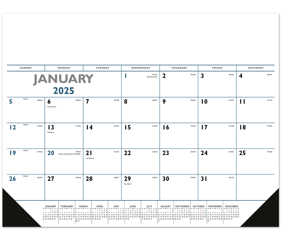 2025 Blue & Black Desk Pad Calendar  22" x 17" Deskpad Calendars