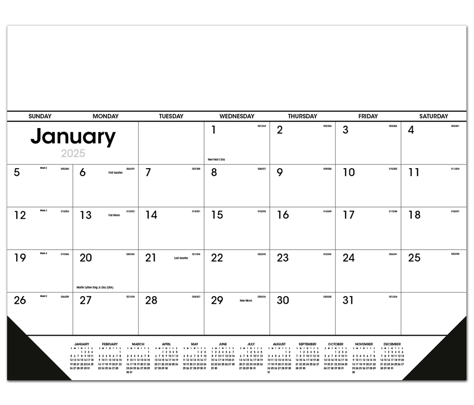 2025 Black & White Desk Pad Calendar  22" x 17" Deskpad Calendars