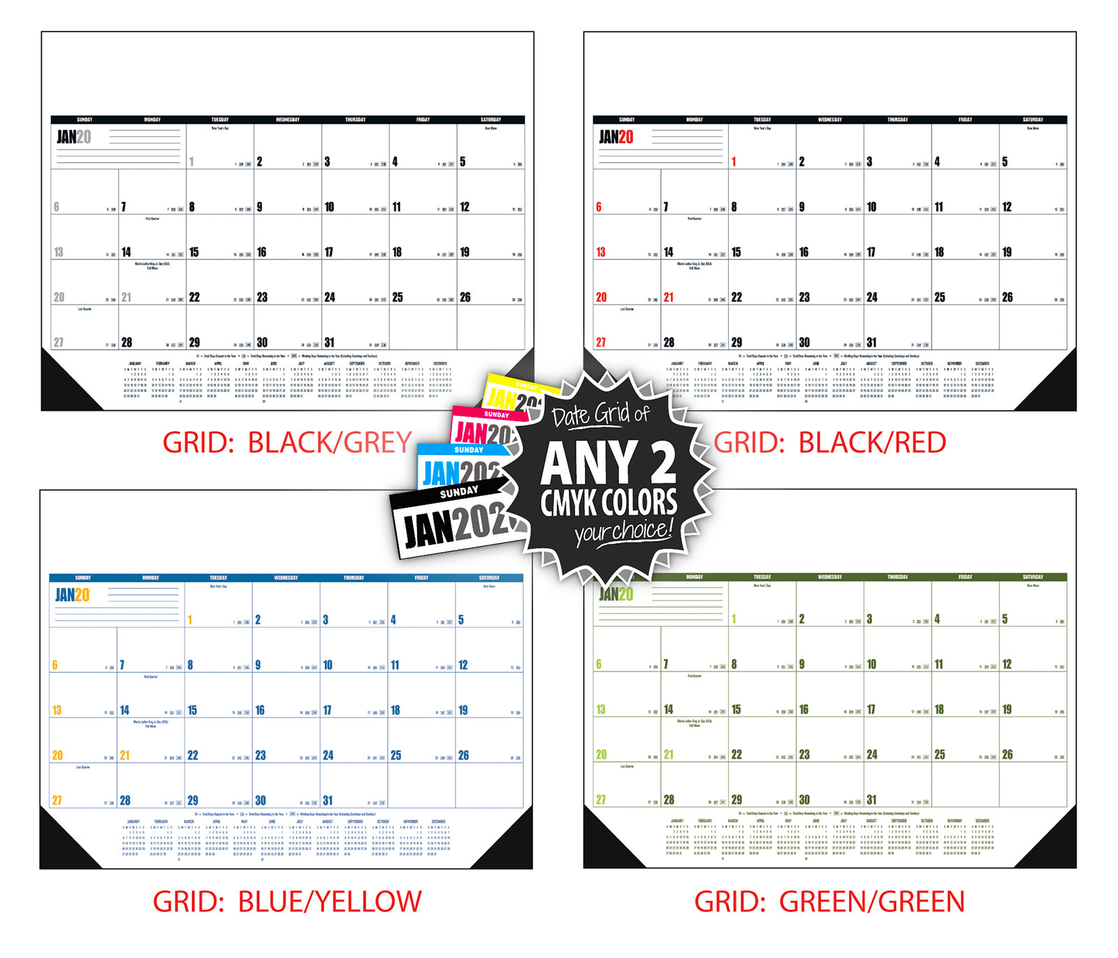 2025 MultiColored Desk Pad Calendar, Top Imprint 22" x 17" Full