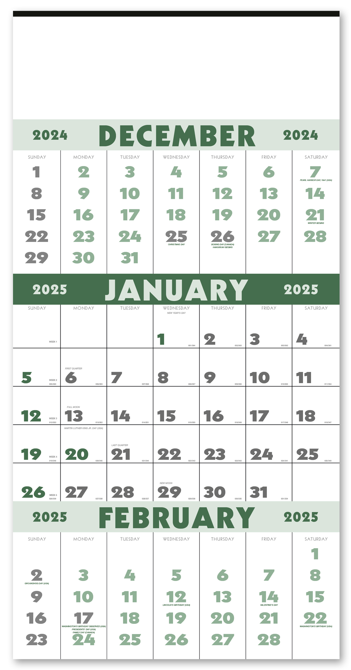 2025 3Month Planner (12sheet) Calendar 13" x 25" Imprinted 3Month