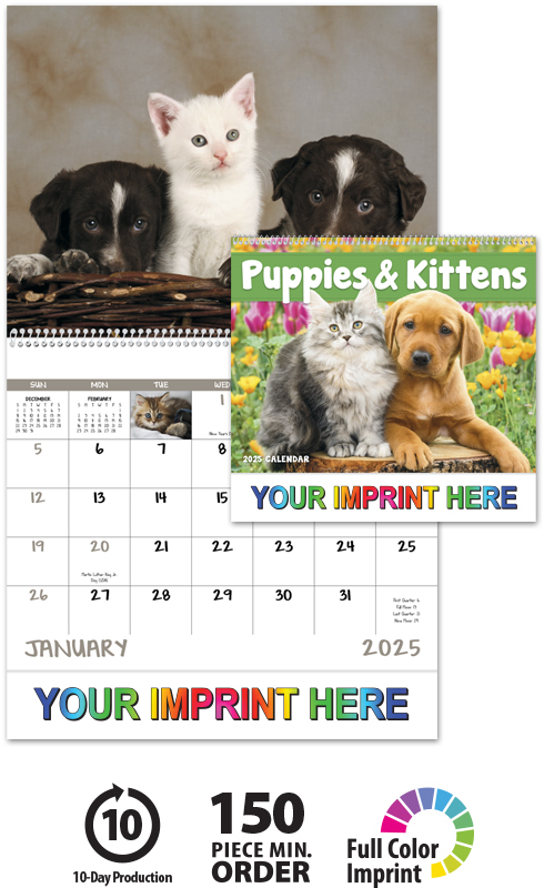 Puppies & Kittens Spiral Calendar | ValueCalendars.com