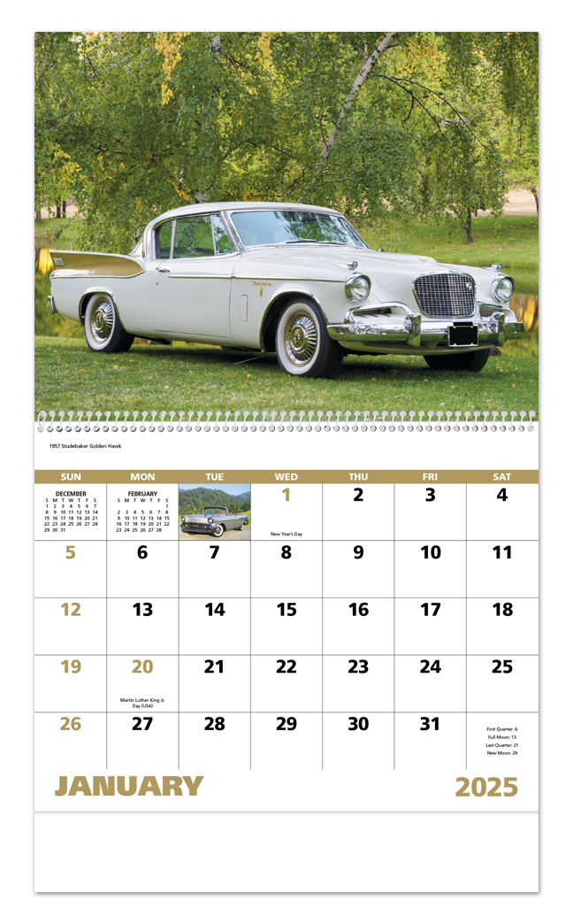 2025 Classic Autos (Spiral) Calendar 11" X 19" Imprinted Spiral Bound